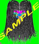 hair_1, this imaginative and colorful drawing/poster shows a girl with lots of hair and wide-open eye